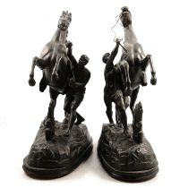 After Coustou, pair of spelter Marly horses,
