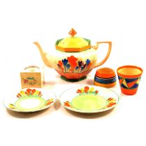 Clarice Cliff, a collection of 'Crocus' teaware, and other Bizarre items