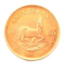 A gold Krugerrand coin, 1980, 1oz.