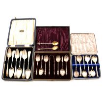 Set of six silver grapefruit spoons, possibly Sydney Hall & Co, Sheffield 1938, and other flatware.