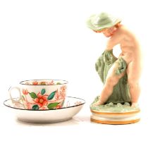 Unusual Royal Worcester figural spill vase, and a New Hall cup and saucer