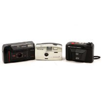 Three 35mm compact cameras and other photographic equipment