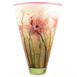 Timothy Harris, Isle of Wight glass - a pink flower glass vase.