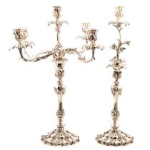 Pair of large silver-plated candelabra.