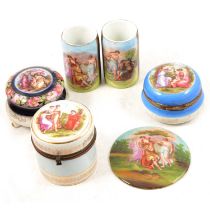 Collection of Royal Vienna style trinket boxes, plaques, etc