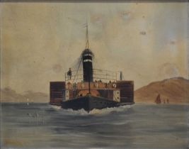 English School, Steamer ship and a small oil painting on tin,