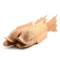 Two large modern carved wooden fish sculptures