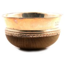 Small silver and turned wood mazer bowl, Thomas Bradbury & Sons Ltd, Sheffield 1931