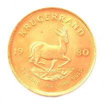 A gold Krugerrand coin, 1980, 1oz.