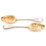 Pair of Georgian silver berry spoons, William Eley I & William Fearn, London 1807.