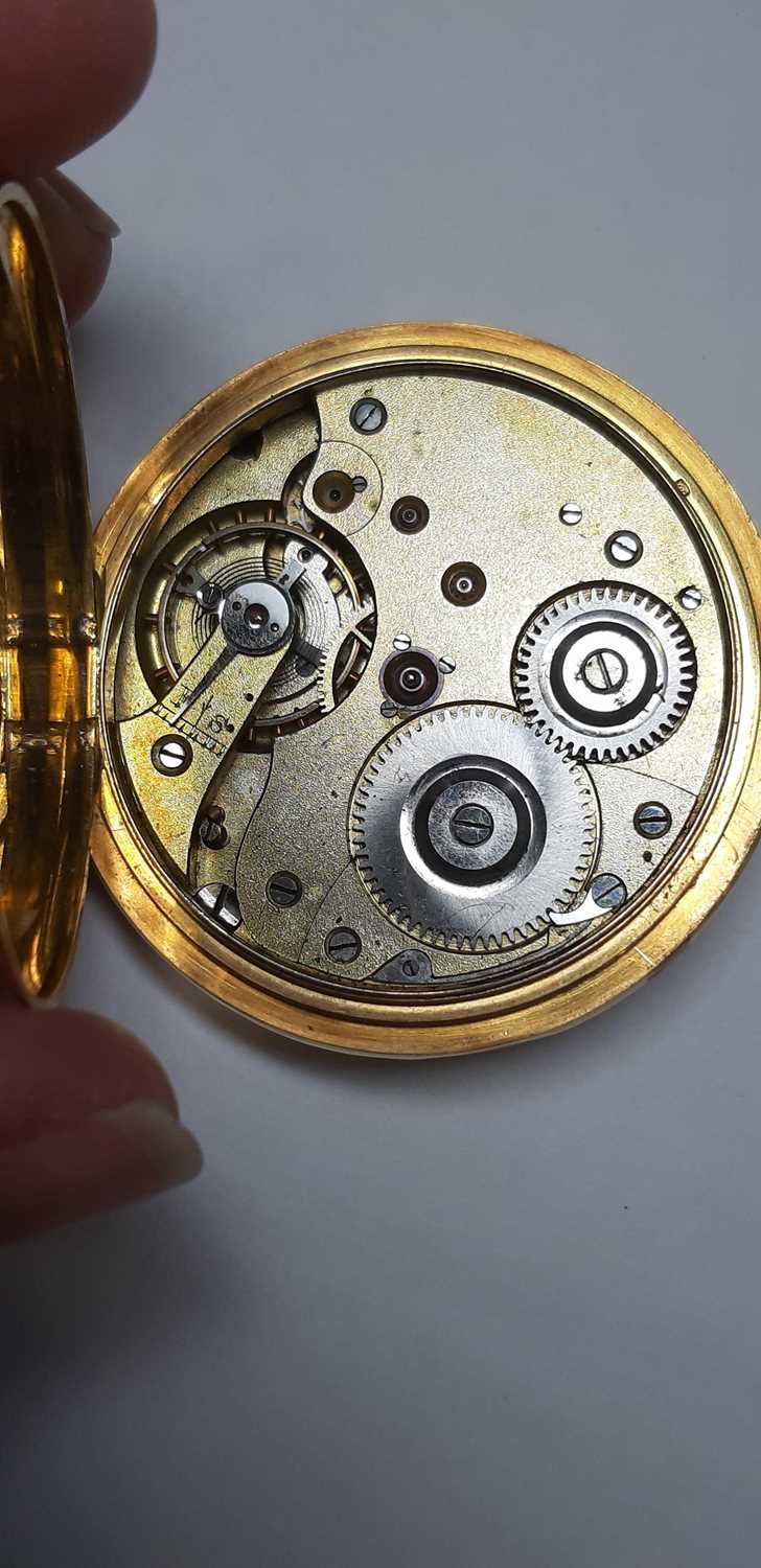 A yellow metal full hunter pocket watch. - Image 2 of 4