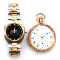 Omega - a gentleman's Seamaster Polaris quartz wristwatch, and an Elgin gold-plated pocket watch.