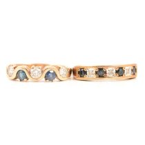 Two sapphire and diamond half hoop rings.