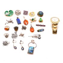 A collection of vintage and modern silver and costume jewellery, Fossil wristwatch.