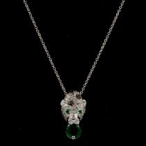 Effy - a Signature Collection Panther design diamond, black diamond and emerald pendant and chain.