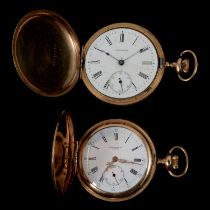 Two gold plated full hunter pocket watches.