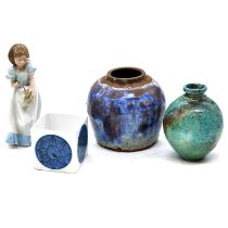 Box of assorted ceramics, including a Troika cuboid vase