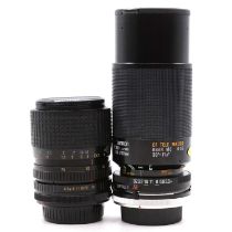 Tamron 80-210mm camera lens and Hoya 35-75mm camera lens, both in hard cases.