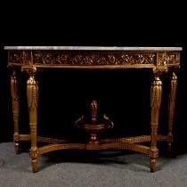 Pair of reproduction gilt and marble console tables