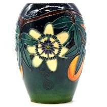 Rachel Bishop for Moorcroft, a vase in the Passion Fruit design.