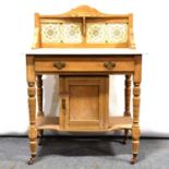 Victorian oak marble-top washstand with tile back