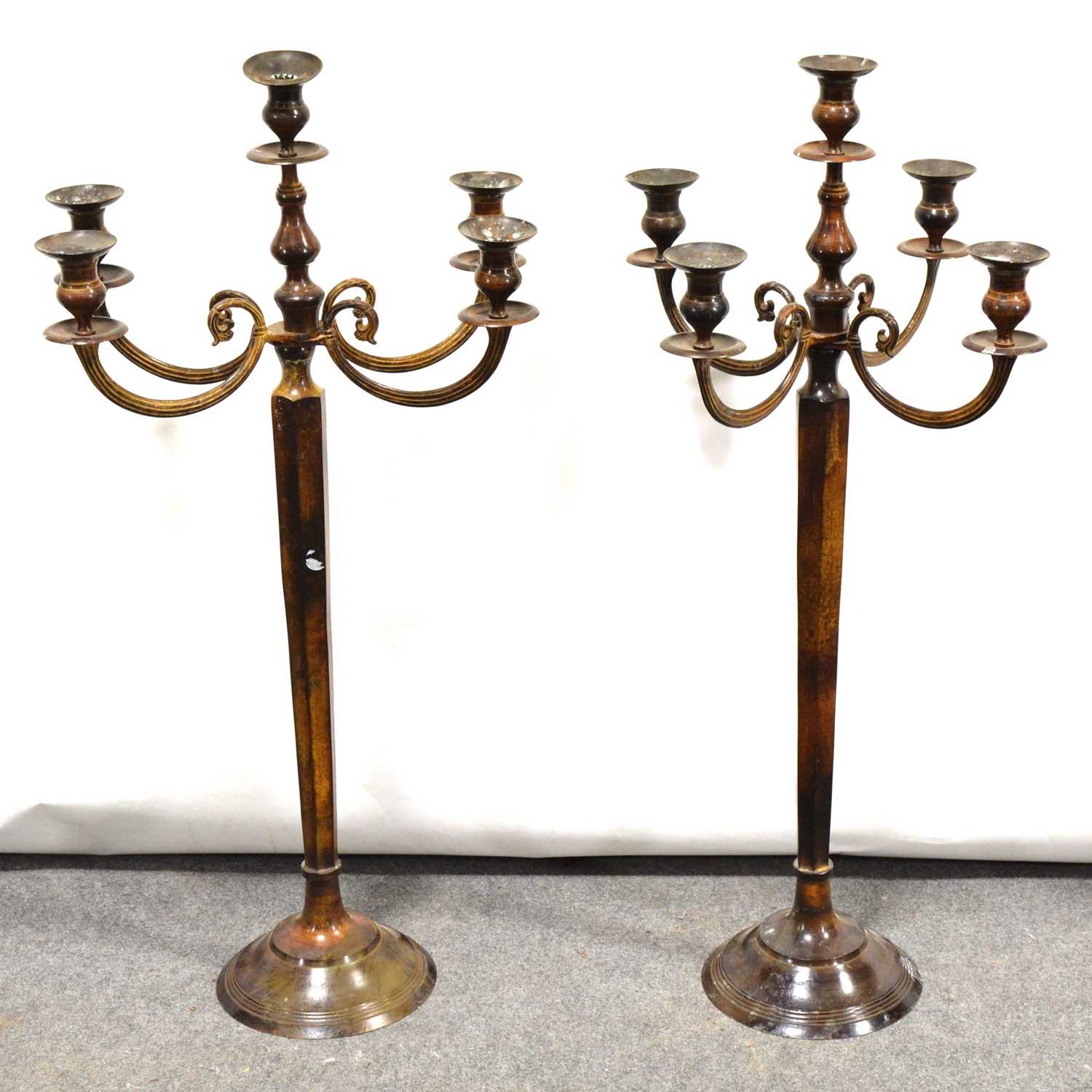 Pair of contemporary metal five-light candelabra.