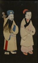 Pair of Chinese silk embroidered figural groups