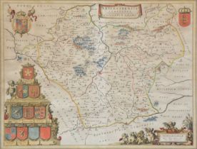 Jan Blaeu, Leicestrensis Comitatus, hand coloured County map, 39x50cm.
