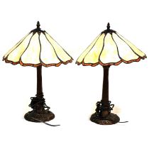 A pair of Tiffany style table lamps, glass shades