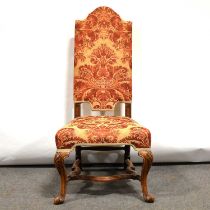 Walnut framed high back dining chair, 19th Century,