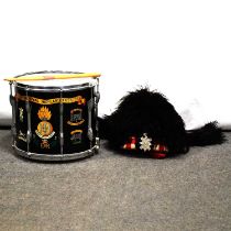 1st Battalion The Royal Highland Fusiliers feather bonnet and drum,
