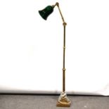 Dugdill brass adjustable lamp with green opaque glass shade