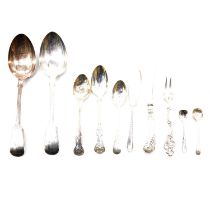 Pair of silver tablespoons, Joseph Rodgers & Sons, Sheffield 1903, and other flatware.