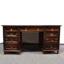 Late Victorian oak partners desk,