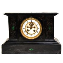 Victorian slate and malachite cased mantle clock