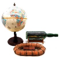 Modern globe, ship in a bottle, etc.,