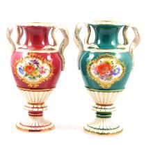 Two similar Meissen snake-handled vases