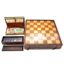 Mahogany and boxwood folding chess/backgammon board, etc.,