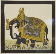Indian silk painting of an elephant facing left.