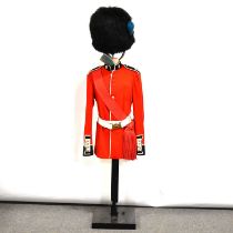 Irish Guards red tunic, bearskin with plume, on a mannequin