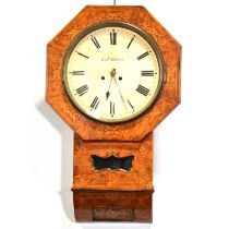 Figured walnut and inlaid eight-day drop dial wall clock, signed J & C Schwerer