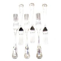 Fifteen Victorian Scottish silver Kings Pattern table forks, James McKay, Edinburgh 1844-1853.