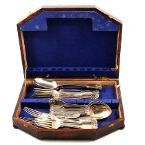 A set of Victorian British and Indian matched silver cutlery, thread and shell pattern.