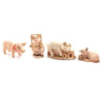 A large collection of pig ornaments, Capodimonte Limited Edition figure, Thai cutlery, teaset etc.