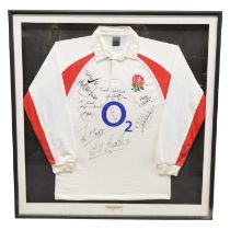 England Rugby, framed shirt commemorating England vs South Africa 2002