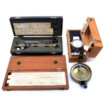 Brass cased surveying compass, B&S, other surveying equipment,