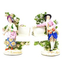 Pair of English porcelain sweetmeat bocage fgurines