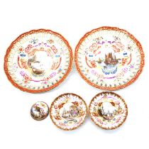Pair of Meissen small saucers, and pair of Dresden cabinet plates