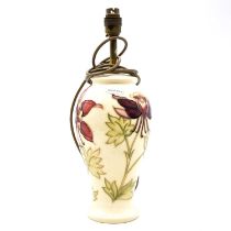 Moorcroft Pottery, a 'Columbine' pattern lamp base