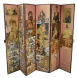 A very large six-panel decoupage screen